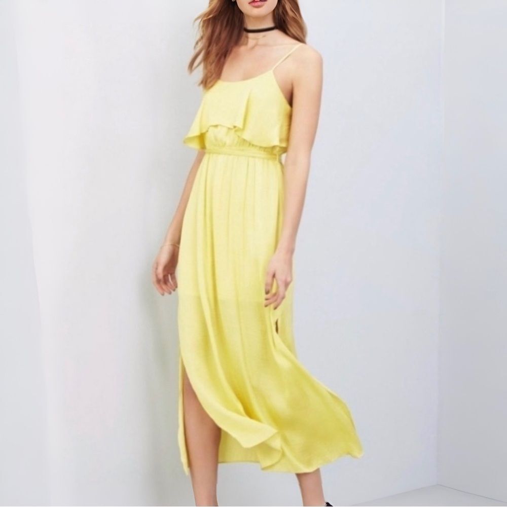 Bardot Serena Ruffle Tiered Tie Waist Maxi Dress in Yellow | Size 4